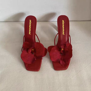 Flower Toe High Heels Slippers