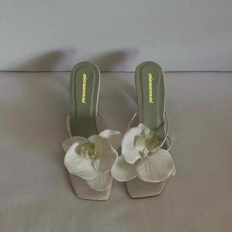 Flower Toe High Heels Slippers