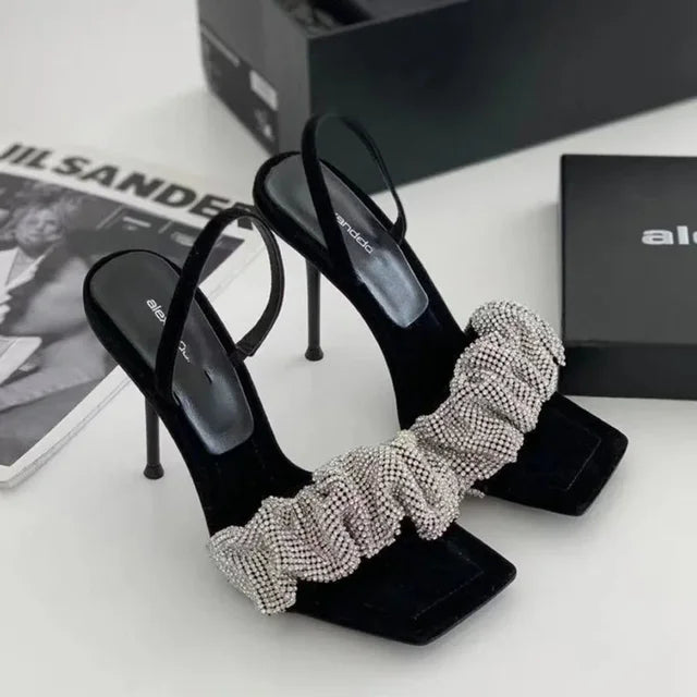 Square Toe Rhinestone Sandals