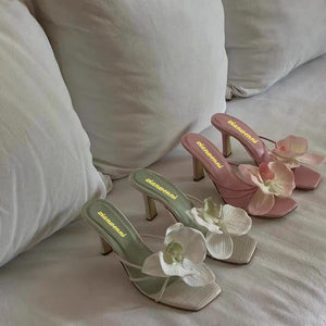 Flower Toe High Heels Slippers